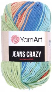 Пряжа YarnArt Jeans CRAZY теракот-персик-голубой-салатовый батик (8209), 55%хлопок/45%акрил, 160м, 50г