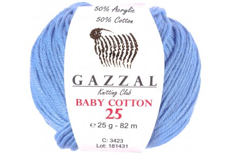Пряжа Gazzal Baby Cotton 25 голубой (3423), 50%хлопок/50%акрил, 82м, 25г