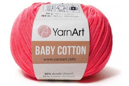 Пряжа YarnArt Baby cotton коралловый неон (423), 50%хлопок/50%акрил, 165м, 50г