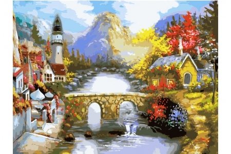 РАСПРОДАЖА Картина по номерам без красок БЕЛОСНЕЖКА Мост через реку 501-CG, 40*50см