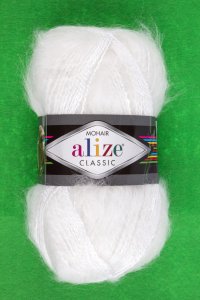 Пряжа Alize Mohair Classic белый (55), 24%шерсть/25%мохер/51%акрил, 200м, 100г