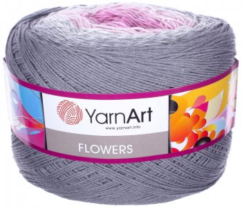 Пряжа YarnArt Flowers серый-розовый (293), 55%хлопок/45%акрил, 1000м, 250г