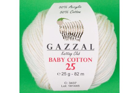 Пряжа Gazzal Baby Cotton 25 кремовый (3437), 50%хлопок/50%акрил, 82м, 25г