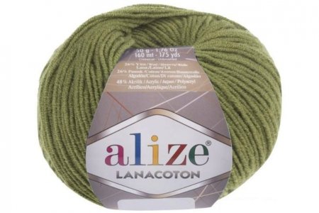 Пряжа Alize Lanacoton зеленый (485), 26%шерсть/26%хлопок/48%акрил, 160м, 50г