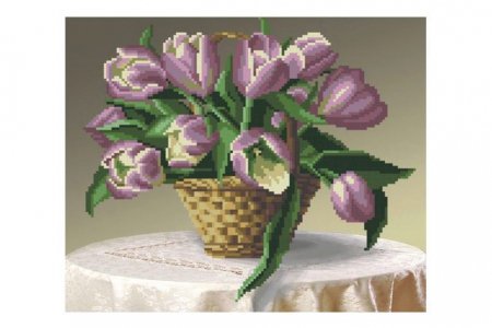 Канва с рисунком для вышивки бисером МП-студия Корзина тюльпанов, 23*28см