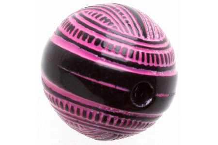 Бусина пластиковая АСТРА шар с принтом, черно-красный(007), 30*17мм