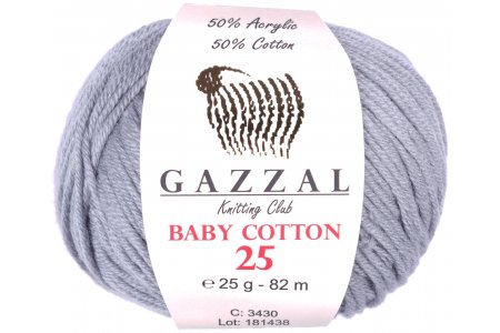 Пряжа Gazzal Baby Cotton 25 светло-серый (3430), 50%хлопок/50%акрил, 82м, 25г