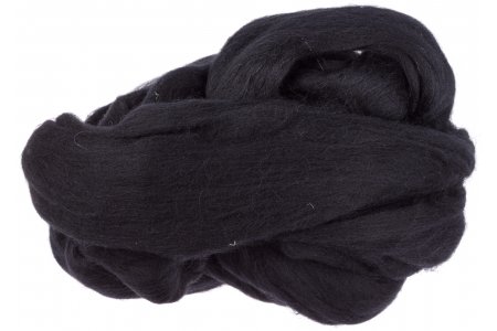 Шерсть для валяния лента гребенная 100% шерсть Троицкая полутонкая черный (0140, 25г