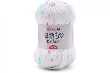 Пряжа Yarnart Baby Color белый-разноцветная крапинка (201/112), 100%акрил, 150м, 50г