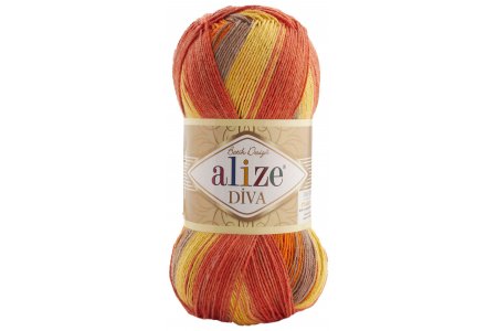 Пряжа Alize Diva Batik желтый-оранжевый-коричневый (7632), 100%микрофибра, 350м, 100г