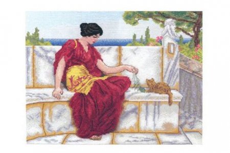 Набор для вышивания крестом Panna Играющая с котенком, 34,5*27см