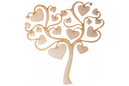 Заготовка для декорирования деревянная, Дерево с сердечками, 40*40см, 3-4 мм