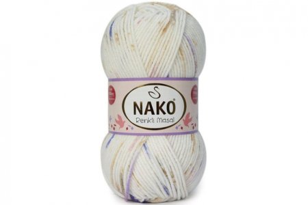 Пряжа Nako Masal Renkli белый-василек-коричневый-розовый (32095), 100%акрил, 165м, 100г