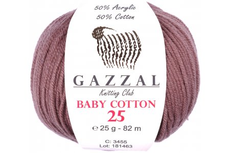 Пряжа Gazzal Baby Cotton 25 молочный шоколад (3455), 50%хлопок/50%акрил, 82м, 25г