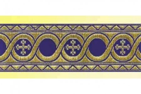 Лента жаккардовая Галун православный Горошина белый с золотом, 50мм, 1м