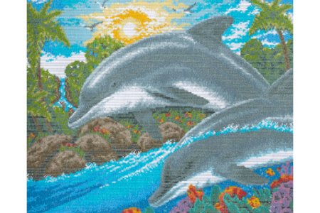 Ткань с рисунком для вышивки бисером КАРОЛИНКА Дельфины, 36*53см