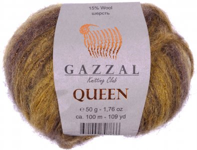 Пряжа Gazzal Queen горчично-коричневый меланж (2764), 15%шерсть/35%полиэстер/15%металлик/35%акрил, 100м, 50г