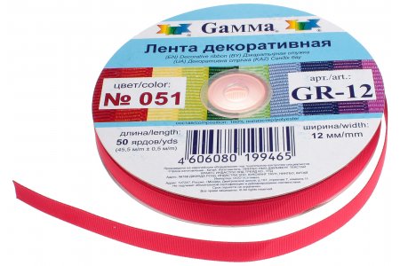 Тесьма GAMMA репсовая, красный (051), 12мм, 1м