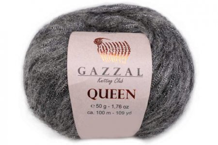 Пряжа Gazzal Queen темно-серый (7334), 15%шерсть/35%полиэстер/15%металлик/35%акрил, 100м, 50г