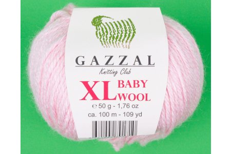 Пряжа Gazzal Baby Wool XL светло-розовый (836), 40%шерсть мериноса/20%кашемирПА/40%акрил, 100м, 50г