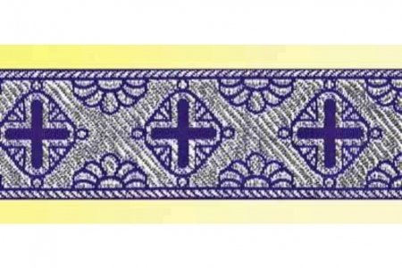 Лента жаккардовая Галун православный Прямой крест красный с золотом, 50мм, 1м