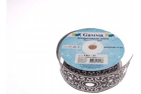 Лента жаккардовая GAMMA черный/серебро, 35мм, 1м