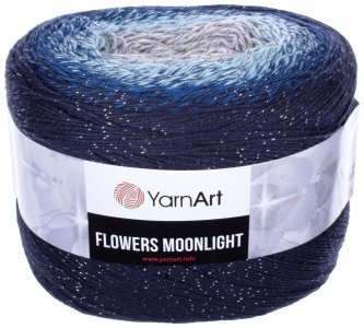 Пряжа YarnArt Flowers Moonlight синий-голубой-св.серый-белый (3261), 53%хлопок/43%акрил/4%металлик, 1000м, 260г