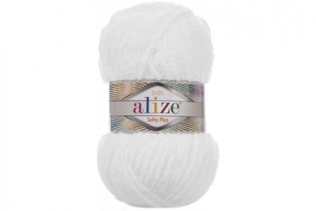 Пряжа Alize Softy plus белый (55), 100%микрополиэстер, 120м, 100г