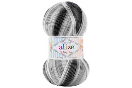 Пряжа Alize Baby best batik белый-серый-черный (7542), 90%акрил/10%бамбук, 240м, 100г