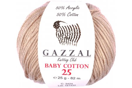 Пряжа Gazzal Baby Cotton 25 бежевый (3424), 50%хлопок/50%акрил, 82м, 25г