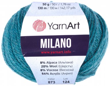 Пряжа Yarnart Milano изумрудный (873), 8%альпака/20%шерсть/8%вискоза/64%акрил, 130м, 50г