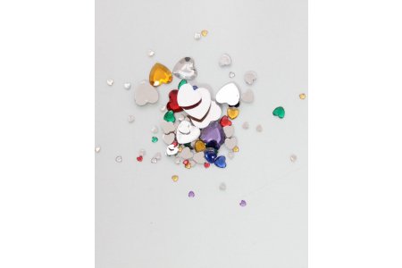 Набор декоративных кристаллов Сердца, разноцветный, различные размеры, 90шт