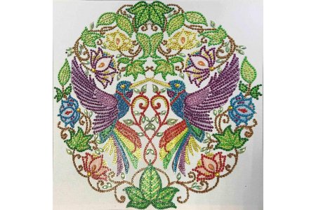 Мозаичная картина стразами КАРОЛИНКА с декоративными элементами 5Д Райские птички, 30*30см