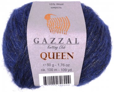 Пряжа Gazzal Queen темно-синий (7339), 15%шерсть/35%полиэстер/15%металлик/35%акрил, 100м, 50г