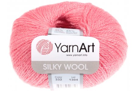 Пряжа Yarnart Silky wool коралл (332), 65%шерсть мериноса/35%искусственный шелк, 190м, 25г