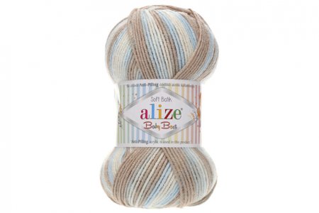 Пряжа Alize Baby best batik бежевы-голубой-белый (6657), 90%акрил/10%бамбук, 240м, 100г