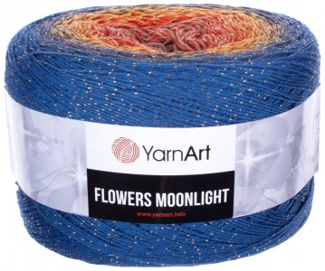 Пряжа YarnArt Flowers Moonlight синий-оранжевый-бежевый (3258), 53%хлопок/43%акрил/4%металлик, 1000м, 260г