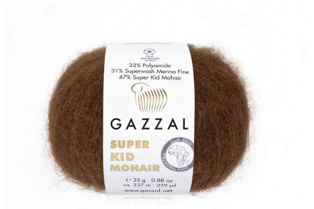 Пряжа Gazzal Super Kid Mohair коричневый (64400), 31%меринос/47%супер кид мохер/22%полиамид, 237м, 25г