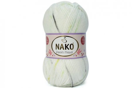 Пряжа Nako Masal Renkli белый-салат-черный (32093), 100%акрил, 165м, 100г