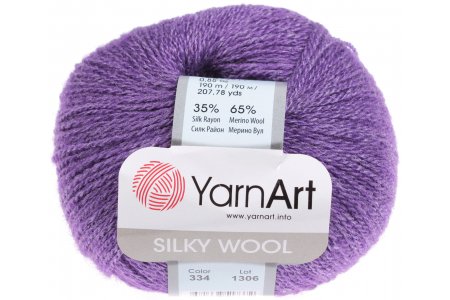 Пряжа Yarnart Silky wool фиолетовый (334), 65%шерсть мериноса/35%искусственный шелк, 190м, 25г
