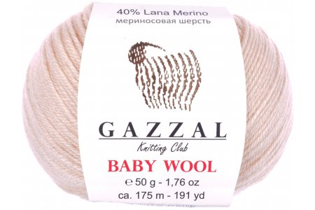 Пряжа Gazzal Baby Wool светло-бежевый (839), 40%шерсть мериноса/20%кашемирПА/40%акрил, 175м, 50г