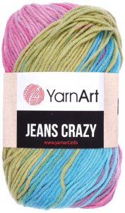 Пряжа YarnArt Jeans CRAZY бирюзовый-липа-розовый-сиреневый батик (8211), 55%хлопок/45%акрил, 160м, 50г