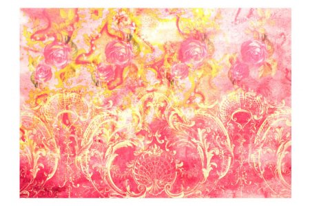 Бумага рисовая для декупажа CALAMBOUR Розы и орнамент на розовом фоне, 33*48см