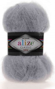 Пряжа Alize Mohair Classic серый (21), 24%шерсть/25%мохер/51%акрил, 200м, 100г