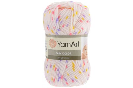 Пряжа Yarnart Baby Color белый-разноцветная крапинка (5127), 100%акрил, 150м, 50г
