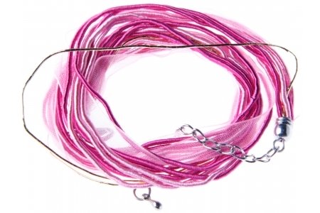 Шнур комбинированный ZLATKA с лентой, с замком, розовый/золото, 45см