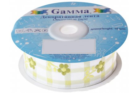 Лента жаккардовая GAMMA белый/салатовый, 35мм, 1м