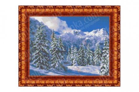 Ткань с рисунком для вышивки бисером КАРОЛИНКА Зимний пейзаж, 36*27,2см