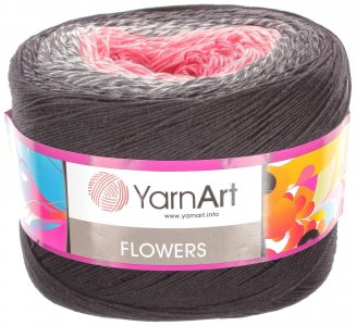 Пряжа YarnArt Flowers черный-белый-коралл(260), 55%хлопок/45%акрил, 1000м, 250г