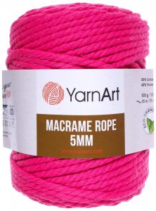 Пряжа YarnArt Macrame Rope 5mm ярко-малиновый (803), 60%хлопок/ 40%вискоза/полиэстер, 85м, 500г